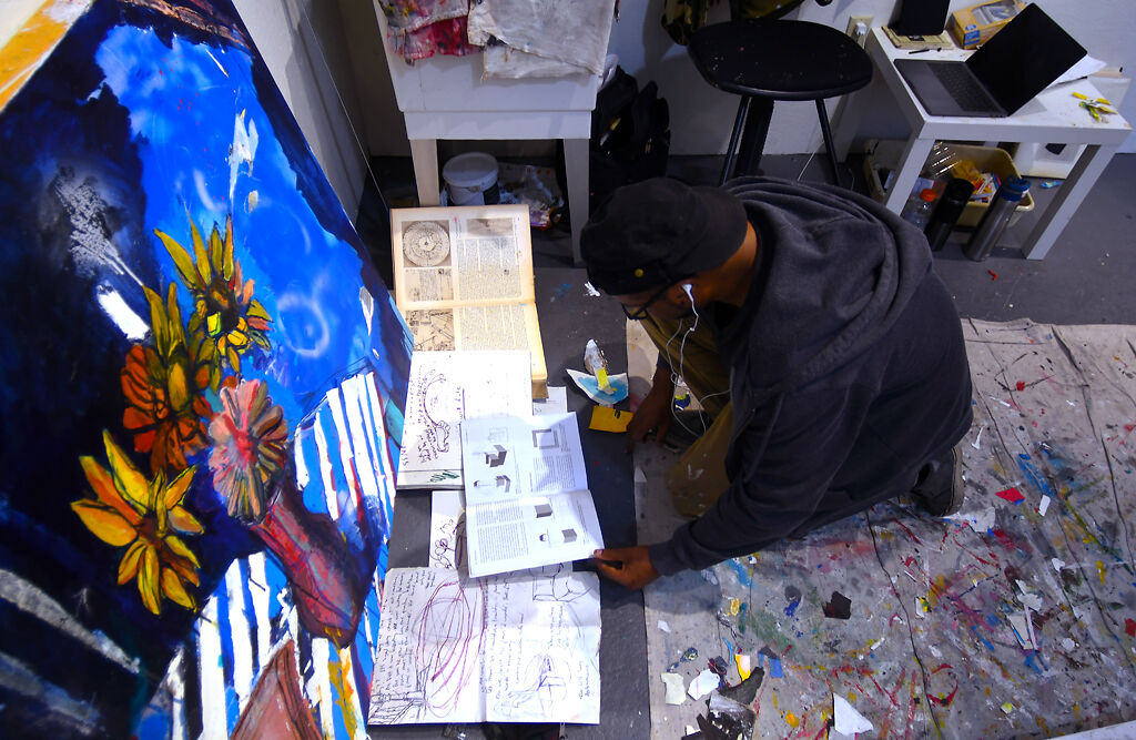 Askia Bilal reviews his notes about perspective